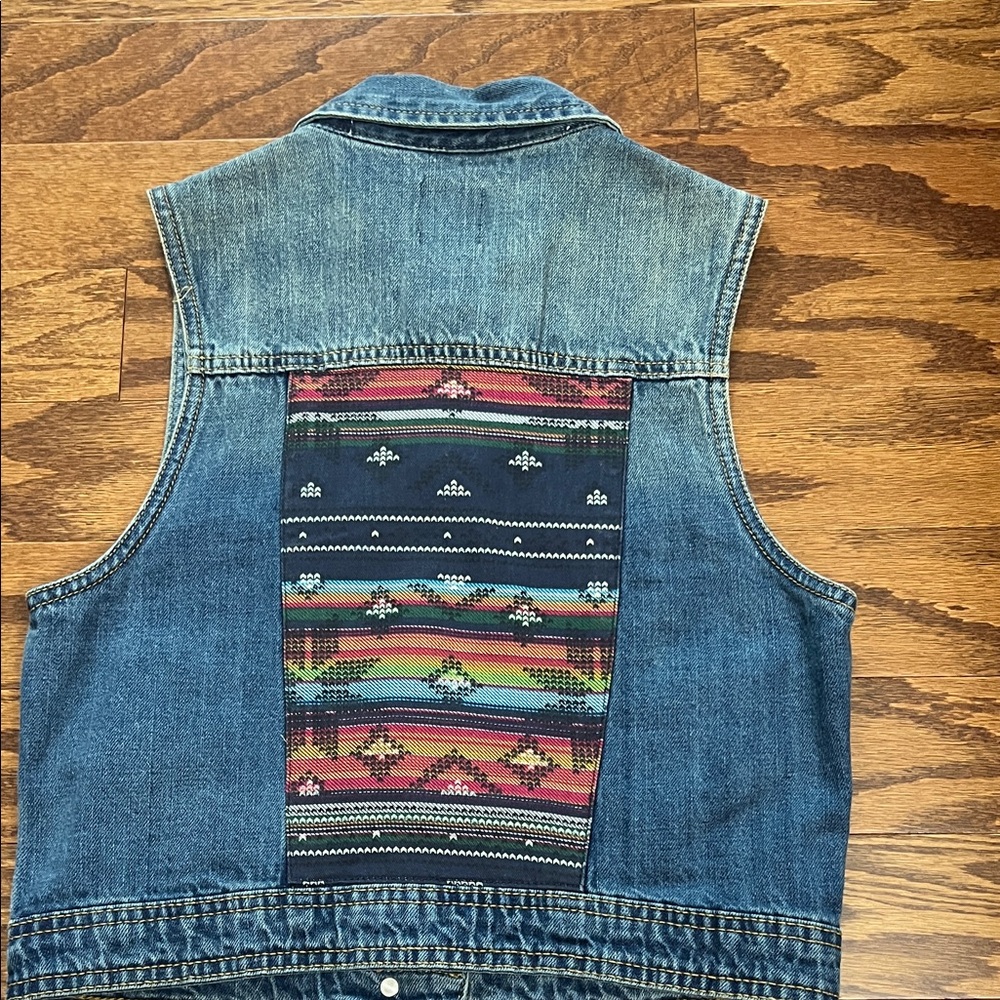 Denim Vest With Patterned Back - image 1